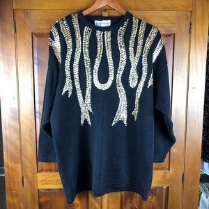 Victoria Woman Vintage Cotton Blend Sequined Sweater Whimsical Fairycore Glam